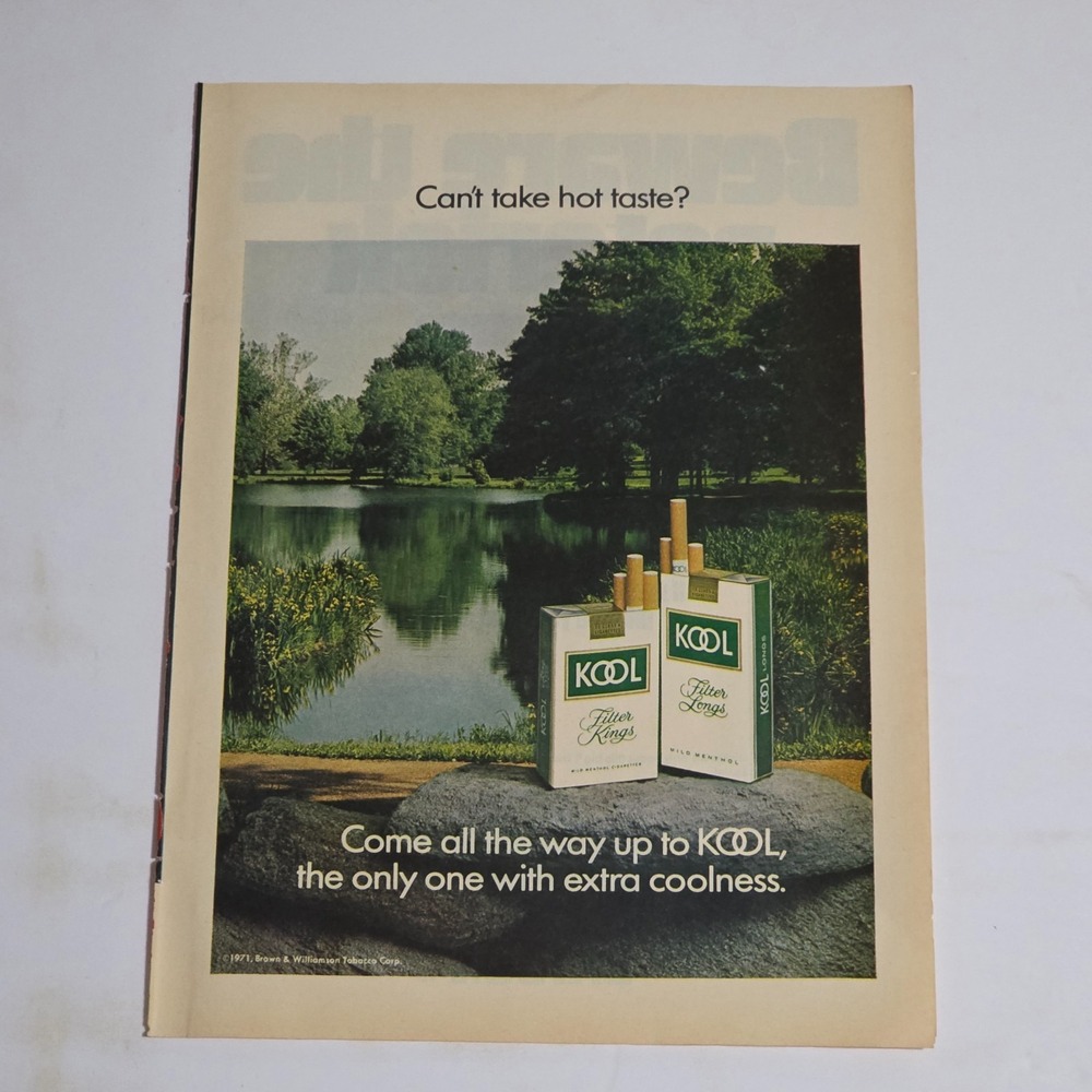 Vintage Print Ad Kool Filter Kings cigarettes lake & Datsun car 8.25x11 1971